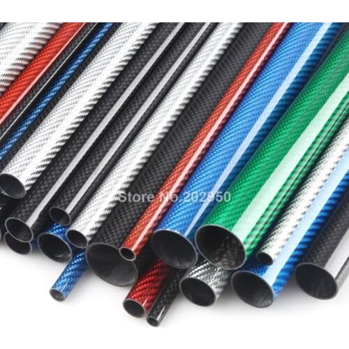Colored Carbon Fiber Tube 3K Glossy Surface OD 6mm 8mm 10mm 12mm 16mm 18mm 20mm Length 500mm Green Blue Red Silver Orange Color