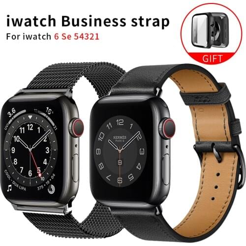 Business Strap for Apple Watch Band Series 6 1 2 3 4 5 leather strap+case for Iwatch 5 4 Strap 38mm 40mm 42mm 44mm bracelet