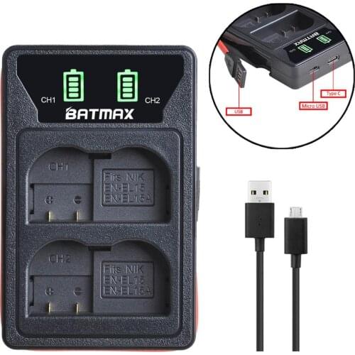 Batmax EN-EL15 EN-EL15A LED USB Dual Charger with Type C Port for Nikon D600 D610 D600E D800 D800E D810 D7000 D7100,Z6, Z7