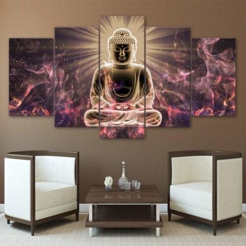 Canvas Hd Printed Home Decoration Painting Modern 5 Panel Buddha Poster Wall Artwork Picture Modular For Living Room Framework