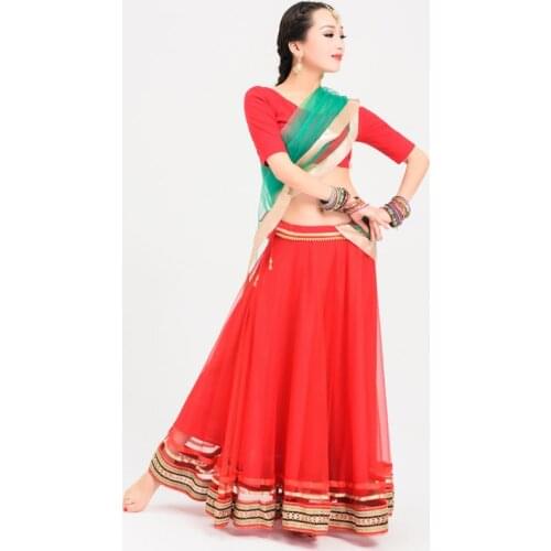 Indian Dance Practice Clothes 3 PCS Women Big Swing Bollywood Sari Costume Oriental Dance Costume Folk Dance Clothing DQL925