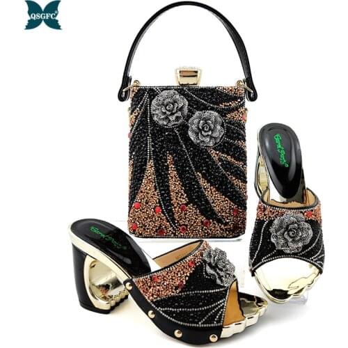 Italian Women Shoes and Bags To Match Set Sale Women Party Shoe and Bag Set Decorated with Rhinestone Ladies Sandals with Heels