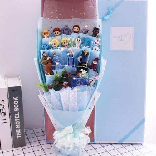 Disney Anna Elsa Frozen 2 Princess Doll Toy Princess Kristoff Sven Olaf Model Toy Fake Flower Bouquet For Wedding Birthday Gifts
