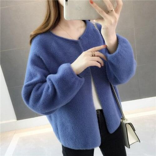 Imitation Mink Velvet Jacket Women Spring Autumn Sweater Loose Plus Size Knit Cardigan Coat Female Short Windbreaker Outwear