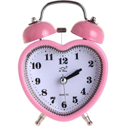 Square Heart Shape Bell Alarm Clock No Ticking Twin Bell Alarm Clock with Nightlight for Kids Girls Bedrooms home decor 1PC