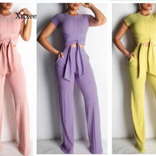 Summer Plus Size Womens Sportswear, Thin Soft Suit, Cropped Short-Sleeved Top, Sweatshirt and Pants 2-Piece Suit