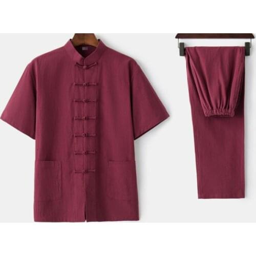 Summer Cotton&linen short sleeve tang suit kung fu tai chi uniforms martial arts suits lay meditation clothing black/red/white