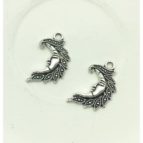 LJJAGLL 15*26mm 100pcs Zinc Alloy Silver Half Moon Charm Vintage Moon Face Pendants Fit Diy Jewelry Making AXX009