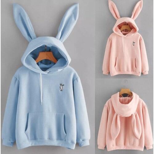 Kawaii Lovely Women Long Sleeve Rabbit Ear Hoodies Sweatshirt Pullover Tops Blouse Cute Coat