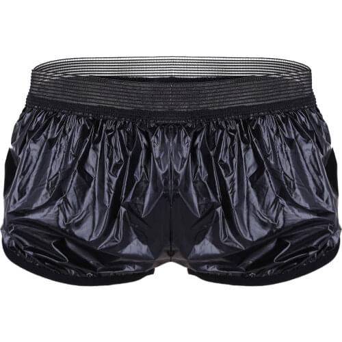Mens Fashion Swim Shorts Lightweight Faux Leather Boxer Shorts Loose Style Pants Lounge Sports Short Male Homme Boxershorts