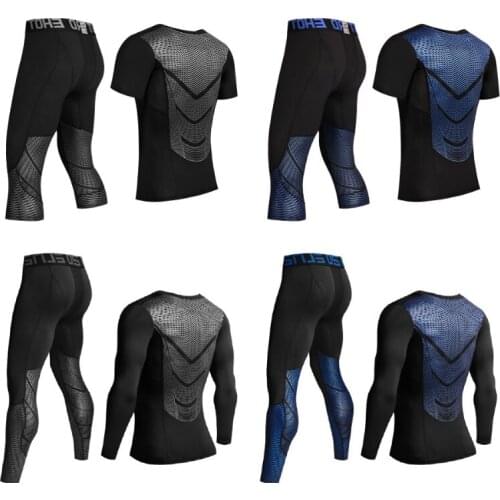 Men Workout Shirts Pants MMA T-shirt Mens Compression Sets Running Shirts Fitness Bodybuilding Leggings MMA Rashguard TrackSuits