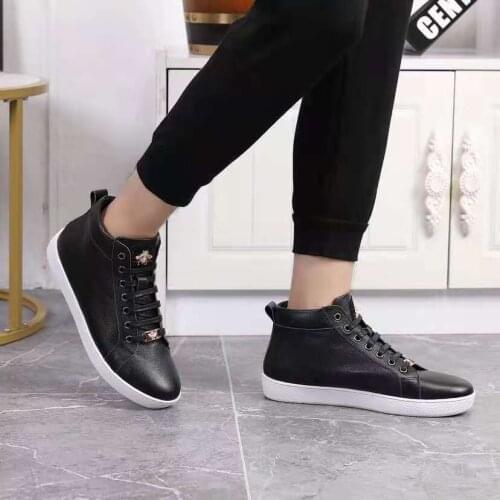 New Style Men High Top Shoes Korean Fashion Genuine Leather Boots For Male Autumn Winter Lace-up Sneakers Casual Anti-slip Shoes