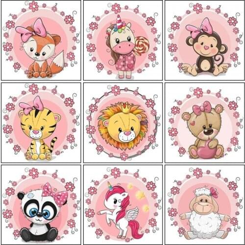 DIY Diamond Painting Cross Stitch Kit Cartoon Animal Pink Flower Wreath Picture Full Square Round Diamond Embroidery Decoration