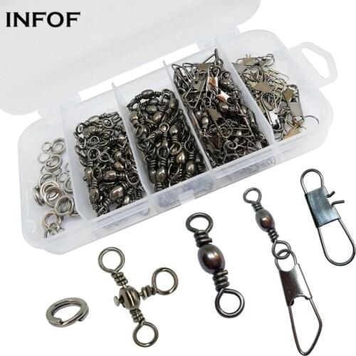 INFOF 190-pieces Swivel Assortment Fishing Swivels Snap Split Rings Brass 3-way Swivel Hook Interlock Snaps Carp Fishing Kit Set