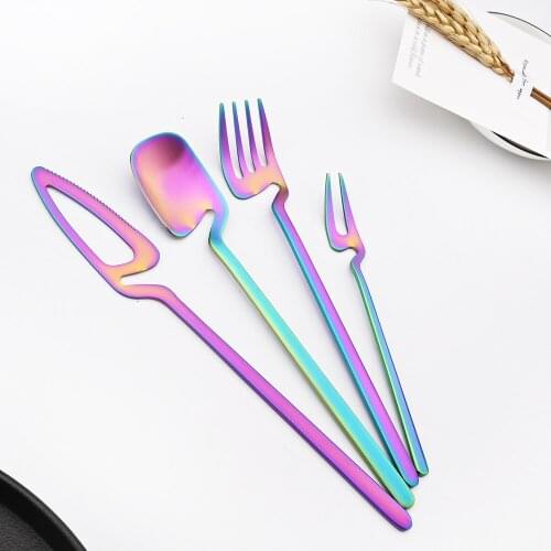 Dinnerware Set 304 Stainless Steel Set Rainbow Cutlery Dessert Spoons Forks Ice Cream Spoon Kitchen Tableware Dinner Silverware
