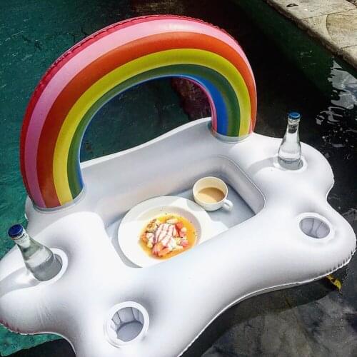 Inflatable Pool Float Beer Drinking Cooler Table Bar Tray Beach Swimming Ring Summer Pool Party Bucket Rainbow Cloud Cup Holder