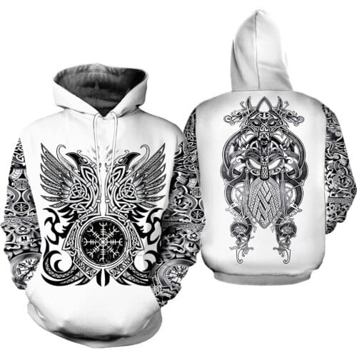 2020 New Fashion Mens Hoodie Viking Tattoo Black And White 3D Printed Funny Sweatshirt Harajuku Casual TOP V-5848