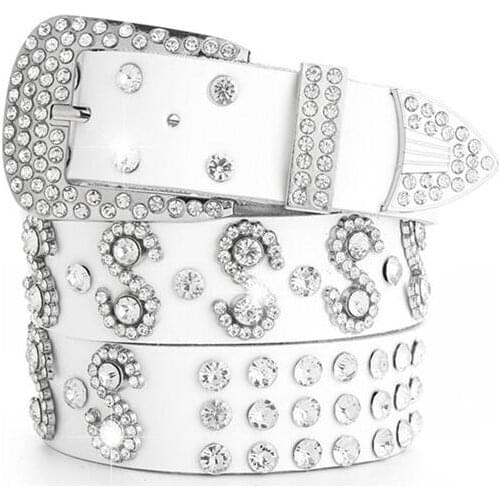 NEW MEN leather belt WHITE cinturones para mujer belts for women full rhinestone long 105cm Dress adornment High quality BELT