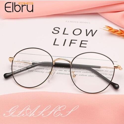 Elbru Round Frame Myopia Glasses Women Men Metal Prescription Eyewear Student Nearsighted Glasses Diopter -0.5 -1.0 -1.5 to -6.0