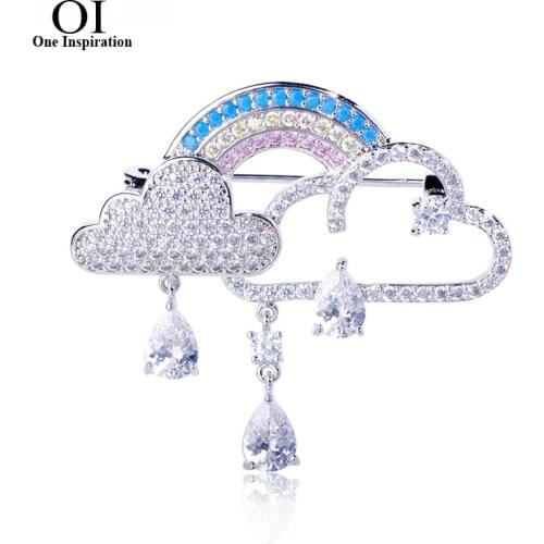 OI Copper Hollow Cloud Rainbow Tassel Brooch Pins Sparkling Cubic Zirconia Brooches Wedding Gifts Blouse Hat Accessories