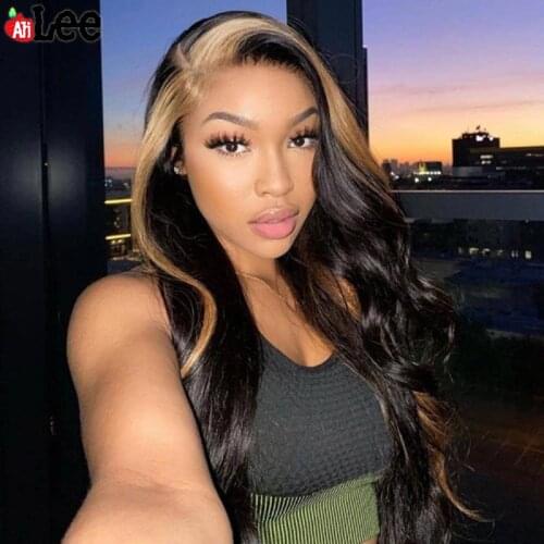 AliLee Ombre Human Hair Wig For Black Women 13x6 Lace Frontal Wig Pre Plucked Colored Malaysian Body Wave Transparent Lace Wigs