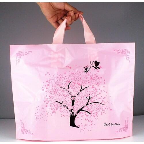 50pcs/ lot Lucky tree 0.14mm thickness handle plastic bags very good quality Fit clothes gift packing shopping bags