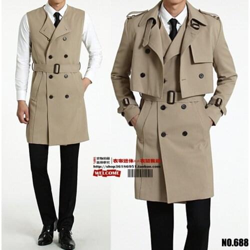 S-6XL!!! 2018 Male two-piece trench coat The new long vest small coat big yards fashion leisure mens clothing