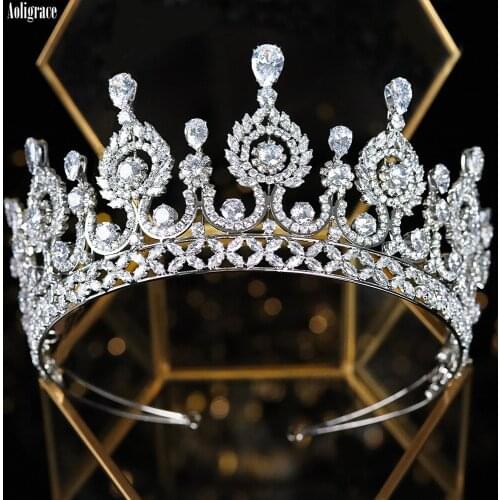 Crystal Cubic Zirconia Zircon Wedding CZ Pageant Tiaras and Crowns Luxury Tall Princess Bridal Birthday Headpiece Hair Jewelry