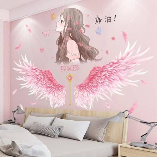 [shijuekongjian] Cartoon Girl Wall Stickers DIY Feather Wings Mural Decals for Kids Room Baby Bedroom Nursery House Decoration