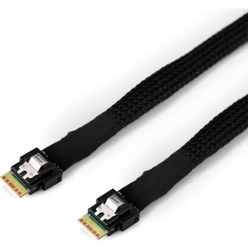 IOCREST SFF-8654 to SFF-8654 Cord Slim Line SAS 4.0 SFF-8654 4i 38 Pin Host to SFF-8654 38 Pin Target Raid Cable 1.5 FT Black