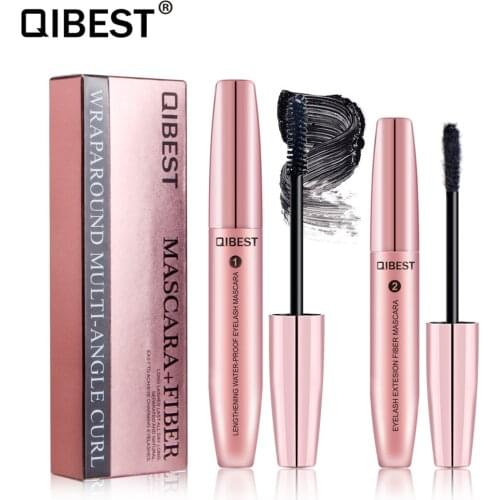 Qibest 4D Silk Fiber Eyelash Mascara Waterproof Long Lasting Lash Black Mascara Long Eyelashes Extension Eyelash Growth Liquid