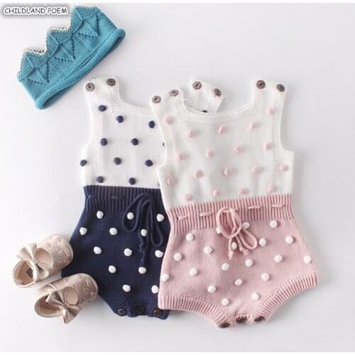 Knitted Baby Clothes Newborn Baby Romper Girl Jumpsuit Pompom Baby Girl Romper Sleeveless Cotton Baby Boy Romper Infant Jumpsuit