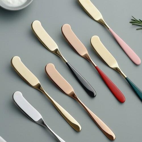 High end Butter Knife Rose Gold Cheese Dessert Jam Spreaders Stainless Steel Cream Gold Black Knifes Cutlery Breakfast Tool