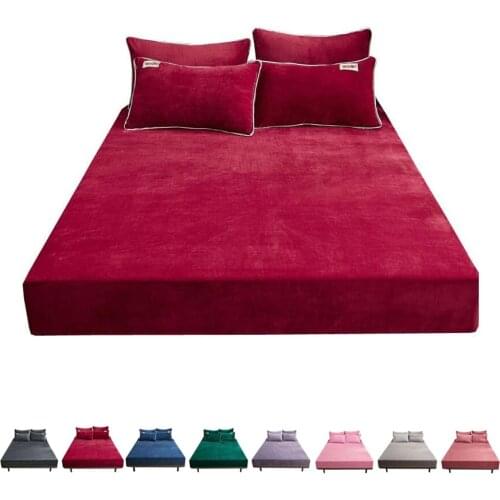 WOSTAR Winter warm solid colour flannel fitted sheet mattress cover with all-around elastic rubber band bed sheet