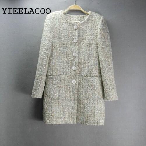 Tweed jacket and long sections 2020 spring / autumn /winter womens jacket fashion casual Long sleeve ladies wool coat