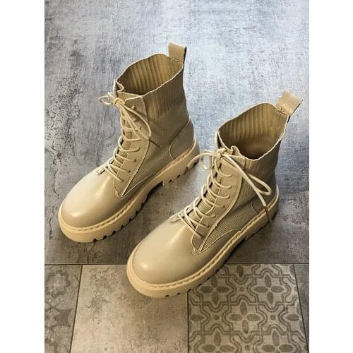 Womens shoes boots 2019 autumn new boots with thick-soled lace-up stitching socks