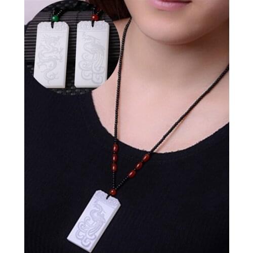 White gemstone dragon and phoenix necklace pendant hand-carved dragon and phoenix necklace lucky amulet pendant couple gift