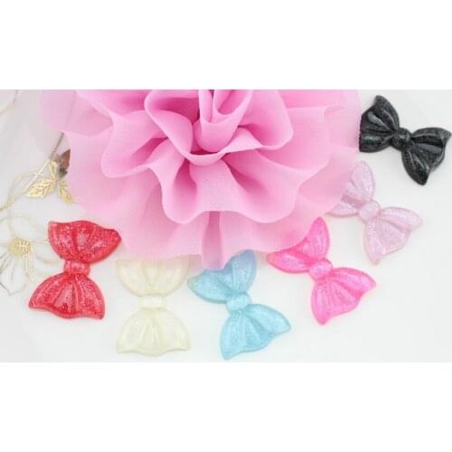 200pcs Mixed Colors big shiny glitter Bow pendant Resin Ribbon Cabochons with holes gem beads 30mm w/ drilled holes