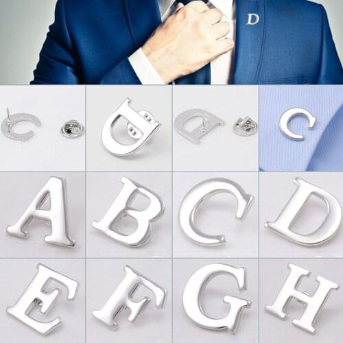 26 English Letters Pin Silver Color Fashion Design Alloy Material Male Female Suit Pin Exquisite Business Collar Button