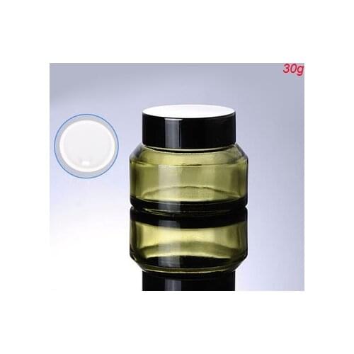 30G green glass cream jar with black lid cream jar Cosmetic Jar Cosmetic Packaging glass bottle
