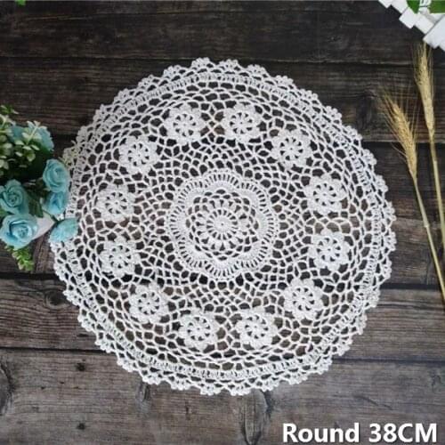 38CM Round Pastoral Table Placemat Cloth Lace Crochet Handmade Cotton Fabric Place Mat Christmas Kitchen Glass Coaster Wedding