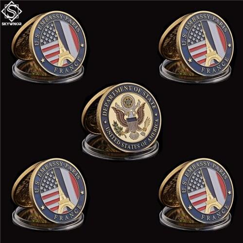 5PCS 2019 USA Great Seal Department of State Embassy Paris France Commemorative Challenge Gold Coin Collection Gifts
