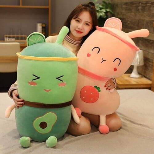 70/80cm Cute Cartoon Fruit Bubble Tea Cup Shaped Pillow with Strawberry Orange Watermelon Stuffed Soft Back Cushion Kids Gifts