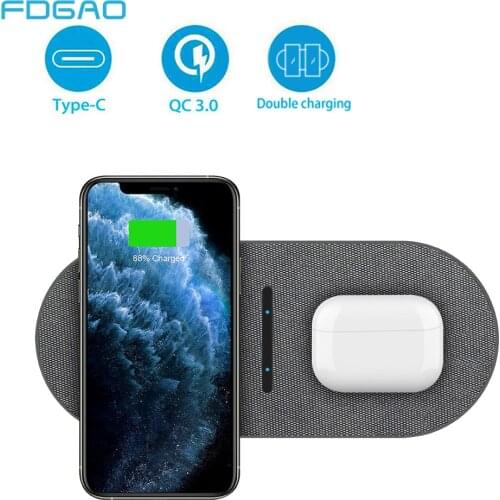 20W 2 in 1 Qi Wireless Charger for Samsung S20 S10 Buds Huawei Xiaomi Dual Fast Charging Pad For iPhone 11 XS XR X 8 Airpods Pro