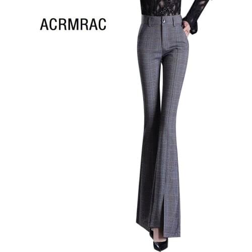 Women pants Slim spring autumn High waist Plaid boot cut pant casual pants Women DJ022