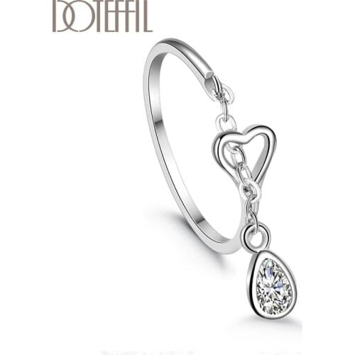 DOTEFFIL 925 Sterling Silver Heart AAA Zircon Adjustable Ring For Women Wedding Engagement Party Charm Gift Fashion Jewelry