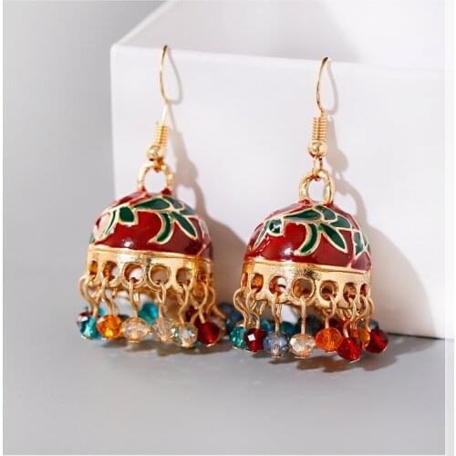 Ethnic Corful Beads Tassel Turkish Earring Boucles D'oreille Womens Vintage Gold Small Bell Earrings Indian Jewelry
