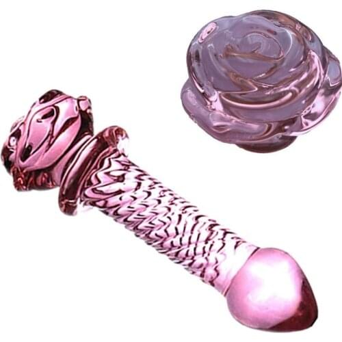 Newest 3 style Glass Dildo Pink Rose Flower Shape Vaginal Anal Butt Plug Self Comfort Masturbator Sex Toys For Women