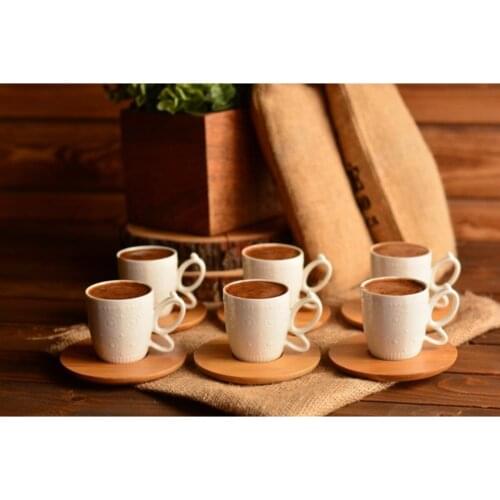 Porcelain Coffee Cup Luxury Set Of 12 Quality Bamboo Saucer Holders Design Pattern Turkish Coffee Tea Cups with Saucers Plate
