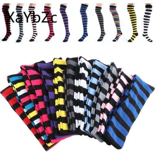 Women Girls Over The Knee Socks Thigh High Long Striped Stocking 11 Colors